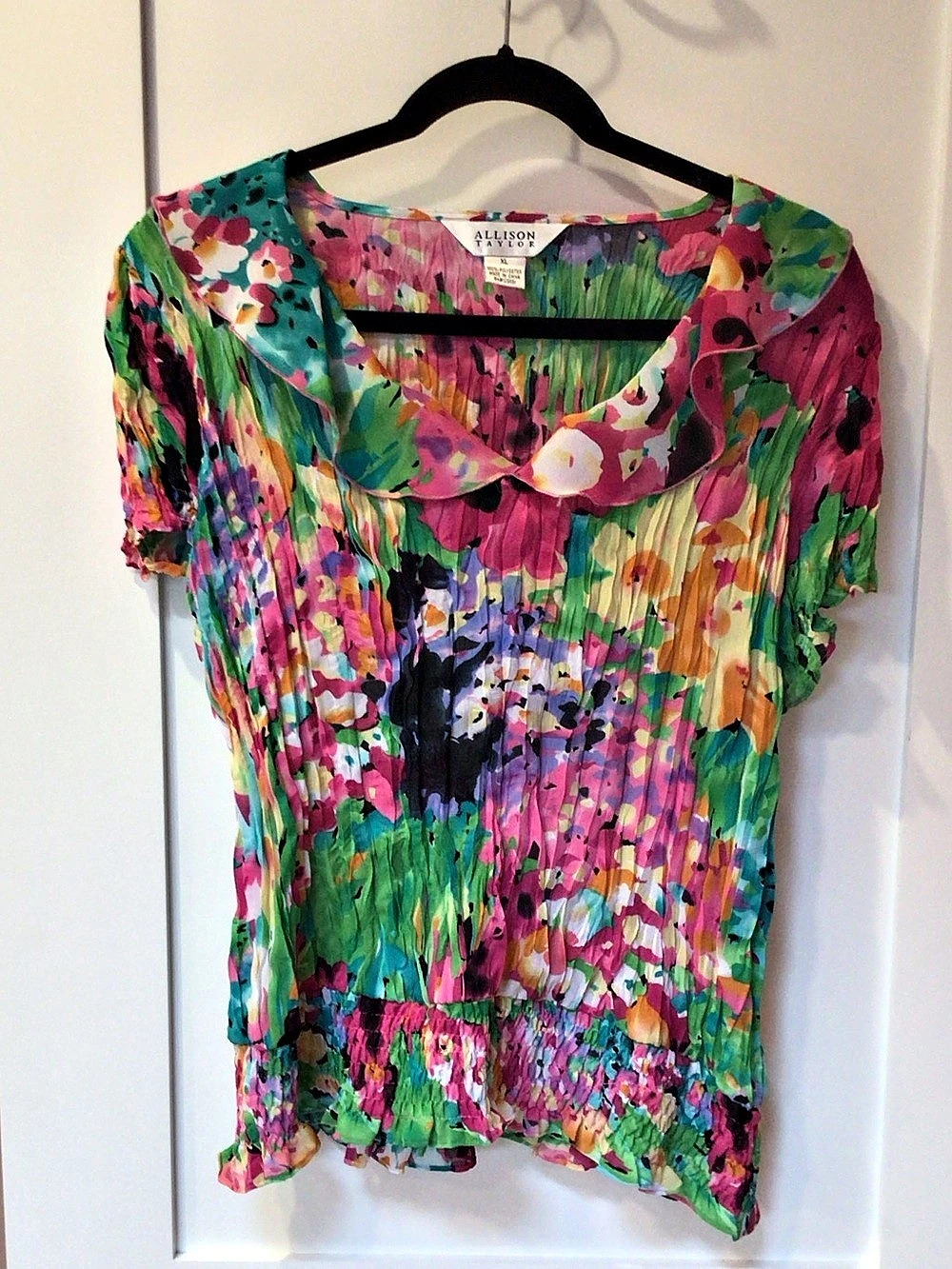 Allison Taylor Abstract Print Blouse in Pink & Green Size XL Like New